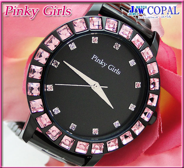 Pinky Girls☆ピンク×ブラックのキラキラ腕時計（ピンキーガールズ×読者モデル水野佐彩プロデュースのブラックウォッチ）＜FCWK983＞